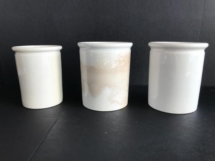 Set van 3 antieke beige zalfpotten van Société Céramique, Antiek en Kunst, Antiek | Keramiek en Aardewerk, Ophalen of Verzenden