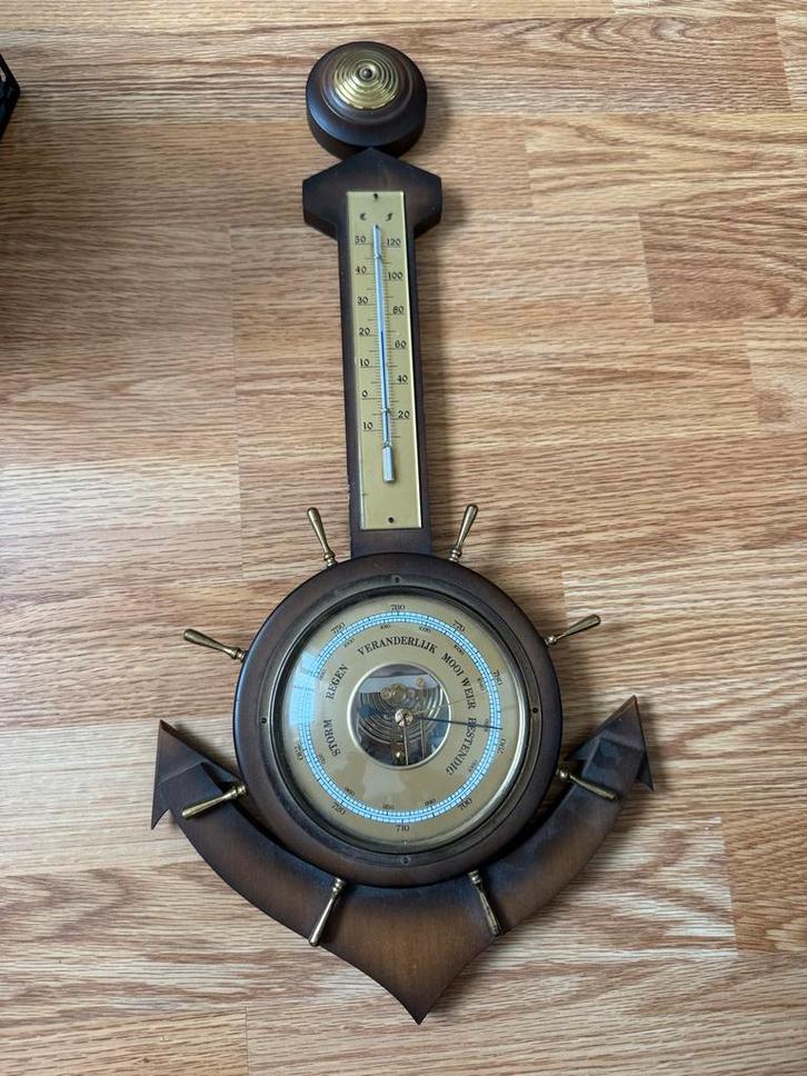 Vintage Scheepvaart Weerstation met Thermometer, Huis en Inrichting, Woonaccessoires | Klokken, Gebruikt, Overige typen, Analoog