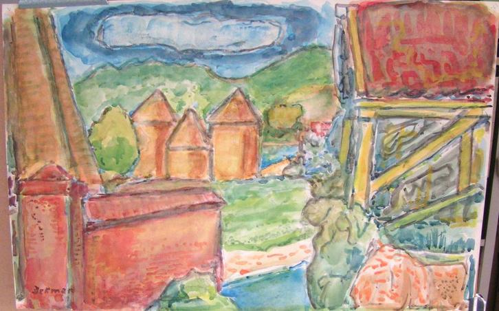 H.Bekman 1941 boerderij in limburg NHS Acrylverf (karton), Antiek en Kunst, Kunst | Tekeningen en Foto's, Ophalen of Verzenden
