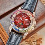 OBLVLO Rainbow Watch Zirconia Bezel Red Dial Moonphase 42MM, Ophalen of Verzenden, Nieuw, Overige kleuren, Jongen of Meisje