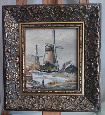 Miniatuur schilderij - Hollandse Winter - Gesigneerd - 1950 beschikbaar voor biedingen