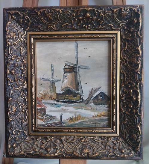 Miniatuur schilderij - Hollandse Winter - Gesigneerd - 1950, Antiek en Kunst, Kunst | Schilderijen | Klassiek, Ophalen of Verzenden