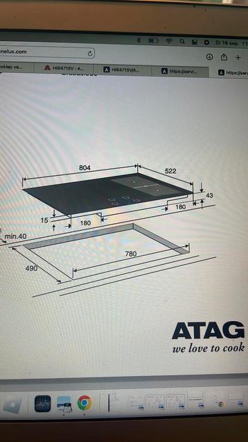 Atag inductieplaat 80cm + afzuigkap beschikbaar voor biedingen