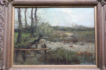 Antiek schilderij landschap beschikbaar voor biedingen