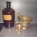 Antieke vijzel met stamper - messing + extra kleine vijzel, Ophalen of Verzenden, Brons