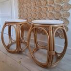 Twee vintage Rotan Krukjes / Poefjes boho retro bamboe, Ophalen, Minder dan 45 cm, Minder dan 55 cm, Gebruikt
