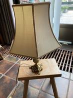Vintage tafellamp met koperen en marmeren voet, stoffen kap, Ophalen of Verzenden