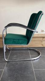 2 Gispen 412 fauteuils , chroom, nieuwe donkergroene ribstof, Huis en Inrichting, Design, 75 tot 100 cm, Zo goed als nieuw, Metaal