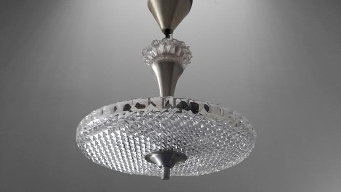 Art deco stijl plafondlamp, Huis en Inrichting, Lampen | Plafondlampen, Gebruikt, Glas, Metaal, Ophalen of Verzenden