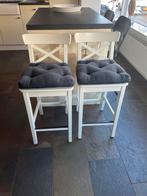 2 IKEA INGOLF barkrukken met grijze kussens, Huis en Inrichting, Barkrukken, Gebruikt, Met voetsteun, 60 tot 90 cm, Ophalen of Verzenden