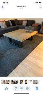 Massief eiken salontafel zwart staal van Robuuste tafels, Ophalen, 100 tot 150 cm, 50 tot 100 cm, Zo goed als nieuw