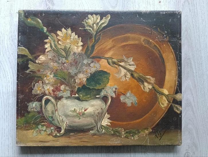 Stilleven met boeket bloemen in een schaal - 1925, Antiek en Kunst, Kunst | Schilderijen | Klassiek, Ophalen of Verzenden