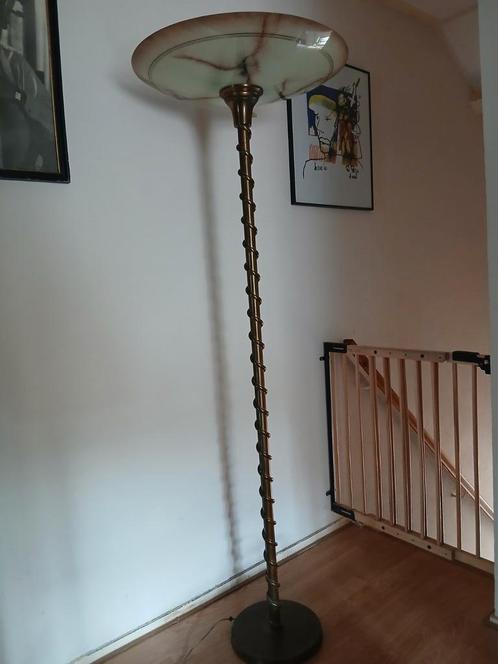 Vintage art deco uplighter vloerlamp., Huis en Inrichting, Lampen | Vloerlampen, Gebruikt, 150 tot 200 cm, Glas, Metaal, Ophalen