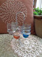 5 Vintage Pastel Glaasjes in Houder ** Mimosa **, Antiek en Kunst, Antiek | Glas en Kristal, Ophalen of Verzenden