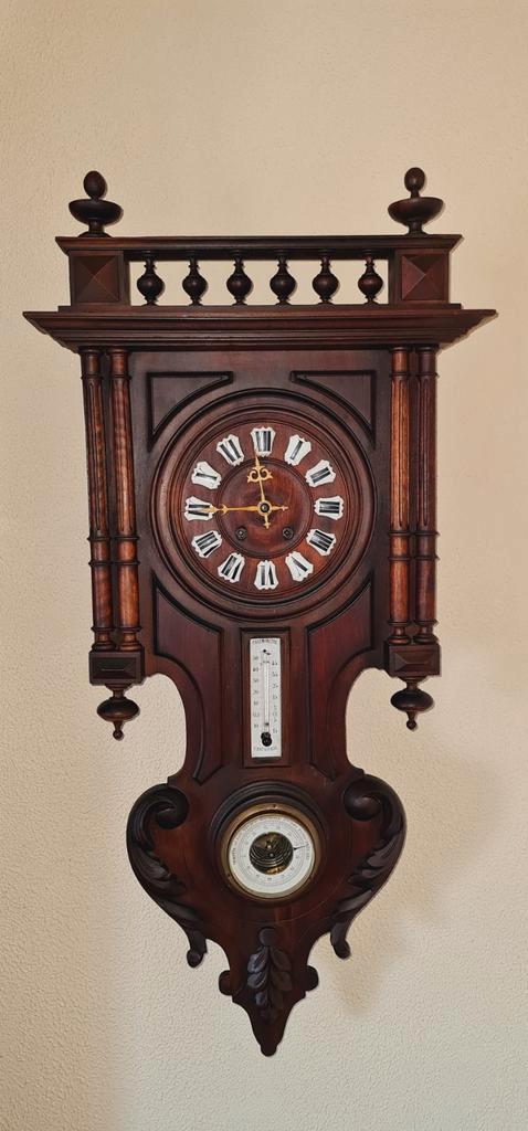 Antieke Wandklok met Barometer en Thermometer, Antiek en Kunst, Antiek | Klokken, Ophalen of Verzenden