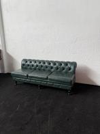 Groene lederen chesterfield bank, Gebruikt, Driepersoons, Ophalen of Verzenden, Rechte bank