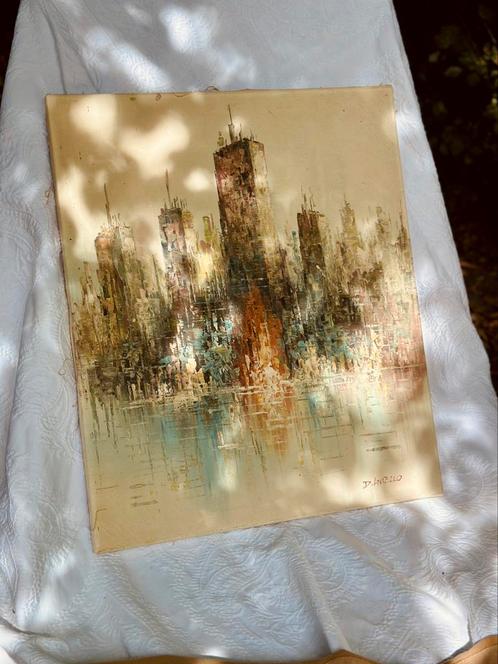 Olieverfschilderij skyline Manhattan, Antiek en Kunst, Kunst | Schilderijen | Modern, Ophalen of Verzenden