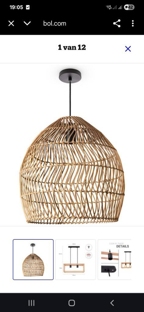 Rotan tafel hanglamp E27, Huis en Inrichting, Lampen | Plafondlampen, Nieuw, Ophalen of Verzenden