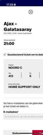 2x Ajax - Galatasaray Tickets, Tickets en Kaartjes, Losse kaart, Twee personen, November, Europa of Champions League