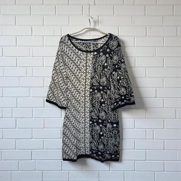 Vintage Jurk Maat XL Zwart Wit Gebreid Bloemen Retro Print beschikbaar voor biedingen