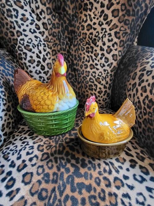 2x Vintage kip op nest, Antiek en Kunst, Antiek | Keramiek en Aardewerk, Ophalen of Verzenden