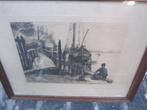 Piet Verhaert, Antw. 1852, Mooi Tafereel a/h Water /schepen, Antiek en Kunst, Kunst | Etsen en Gravures, Ophalen of Verzenden