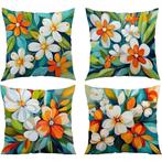 Set van 4 kussenhoezen gebloemd multicolor 40x40cm, Ophalen of Verzenden, Nieuw, Overige kleuren, Vierkant