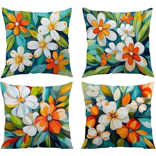 Set van 4 kussenhoezen gebloemd multicolor 40x40cm, Huis en Inrichting, Woonaccessoires | Kussens, Nieuw, Overige kleuren, Vierkant