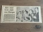 Voetbal krantenartikel Ajax beste club Europa oktober 1973, Ophalen of Verzenden, Knipsel(s)
