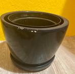 Bloempot aardewerk donkerblauw met vaste onderschotel, Gebruikt, Rond, Binnen, Ophalen of Verzenden
