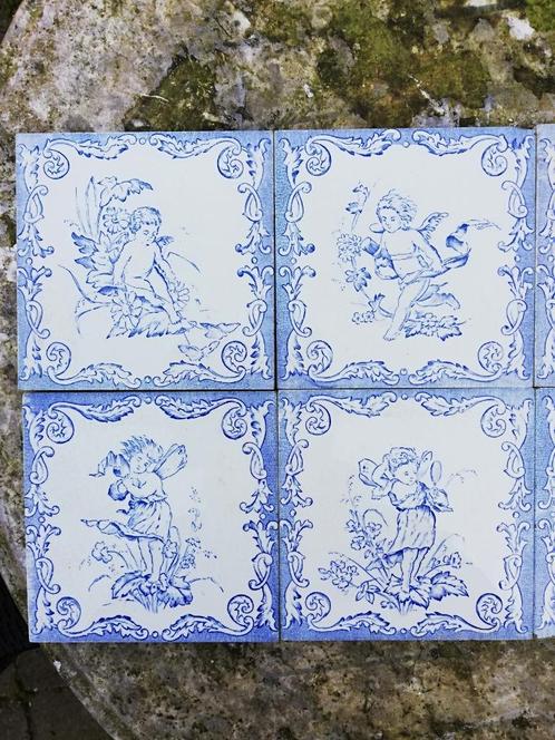 29 antieke wandtegels met engeltje 15x15cm, 4 afbeeldingen, Antiek en Kunst, Antiek | Wandborden en Tegels, Ophalen