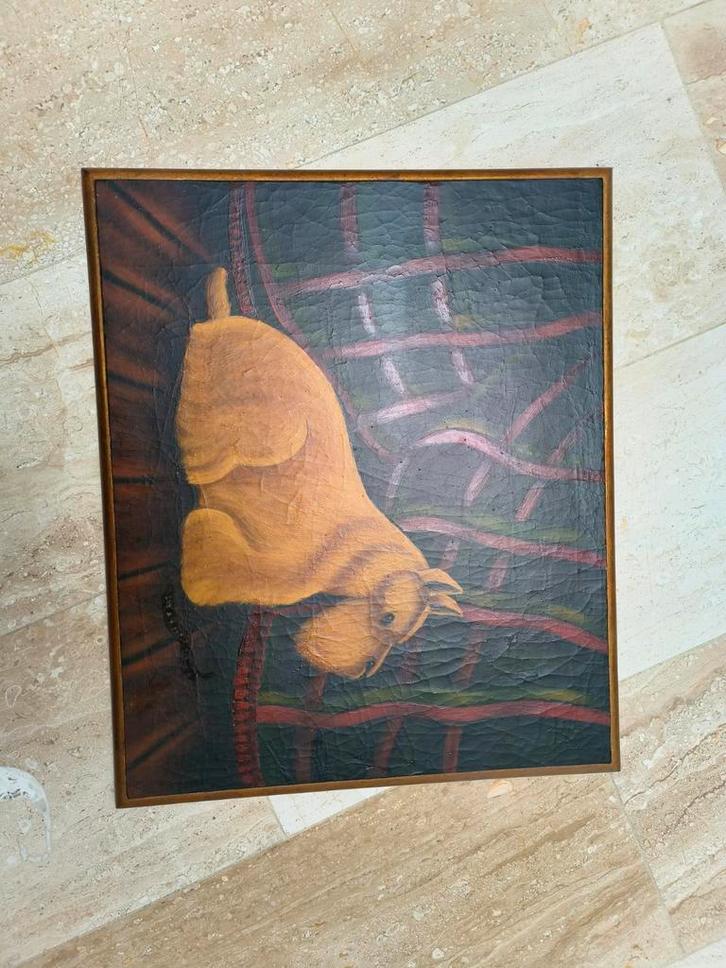 Antiek Houten Paneel Westie Terriër, Antiek en Kunst, Kunst | Schilderijen | Klassiek, Ophalen of Verzenden