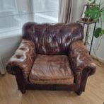 Chesterfield fauteuil, leren stoel bruin vintage, Gebruikt, Leer, Vintage, 75 tot 100 cm