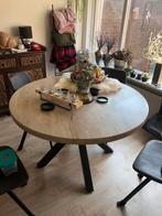 Mooie industriële ronde tafel met metalen zwarte kruispoot, Huis en Inrichting, Tafels | Eettafels, Overige materialen, 100 tot 150 cm