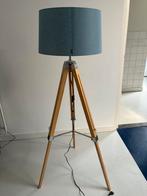 Qazqa Vloerlamp Houten Statief met blauwe kap, Ophalen, Gebruikt, Hout, 150 tot 200 cm
