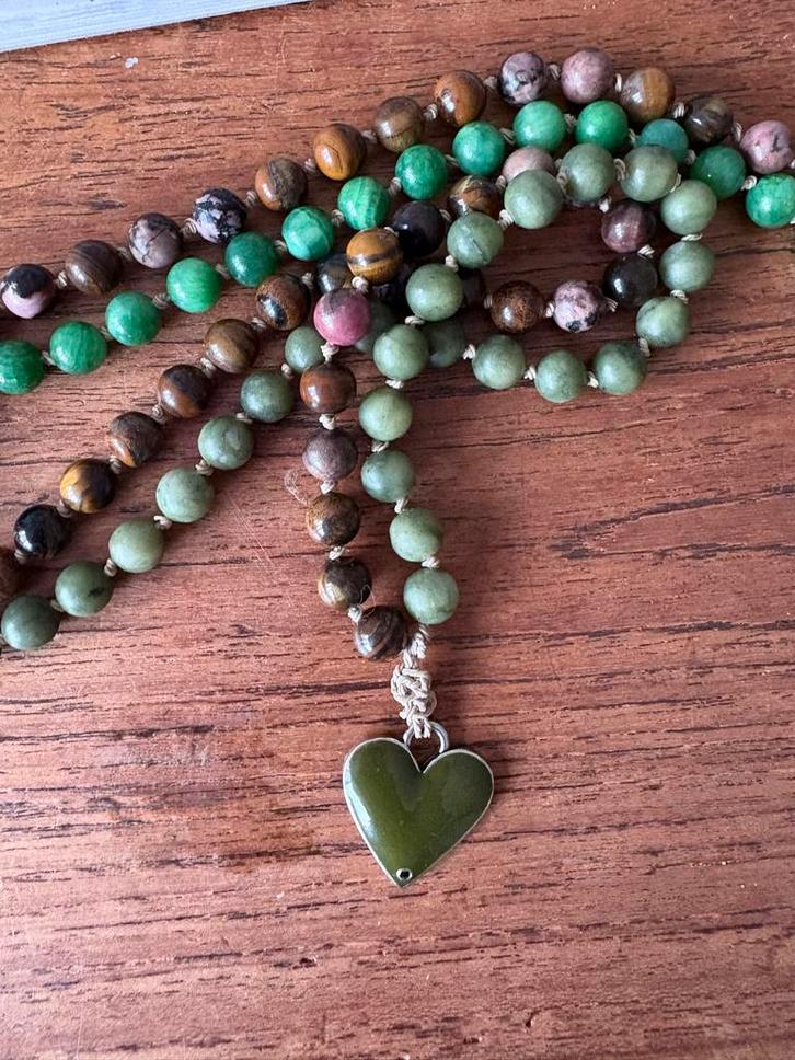 Handgeknoopte Mala Tijgeroog  & Roze Opaal, Sieraden, Tassen en Uiterlijk, Kettingen, Nieuw, Steen of Mineraal, Bruin, Met edelsteen