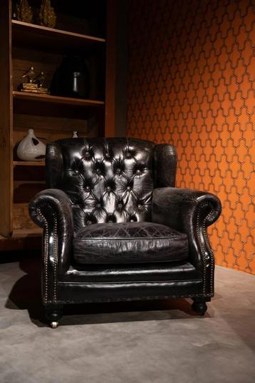 Chesterfield fauteuil Zwart generfd Leer Timothy Oulton beschikbaar voor biedingen
