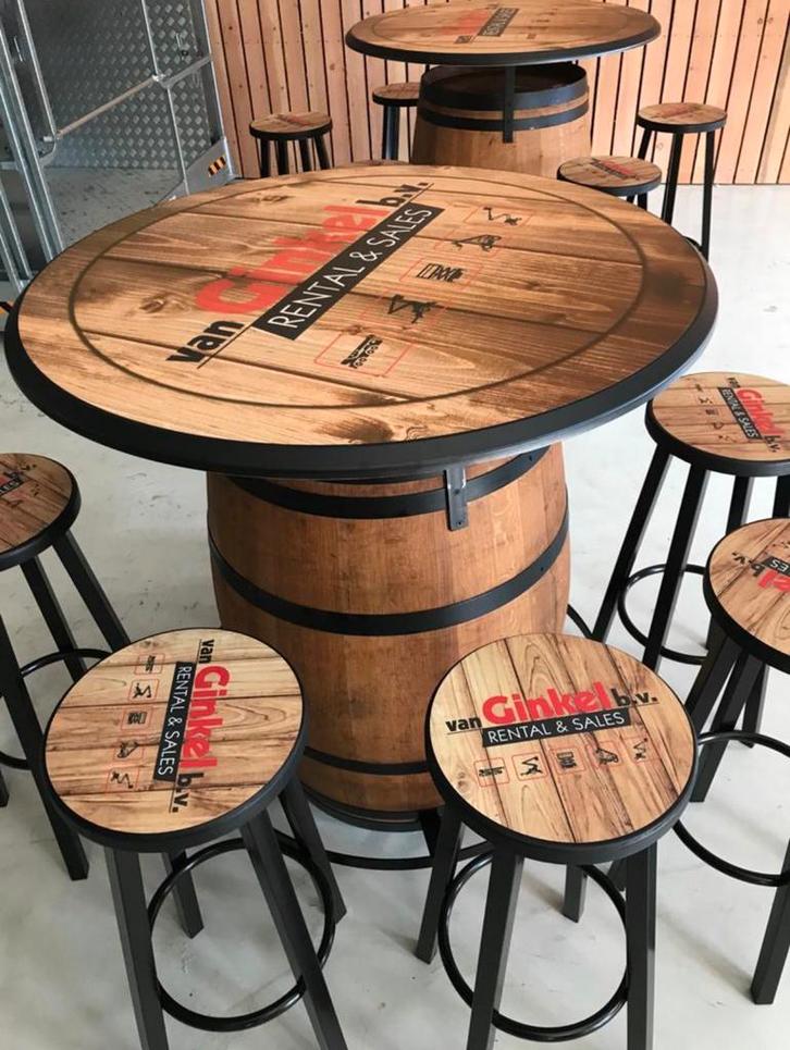 Statafel | wijnvat | eigen logo | bedrijfslogo, Tuin en Terras, Regentonnen, Zo goed als nieuw, Hout, 150 liter of meer, Ophalen