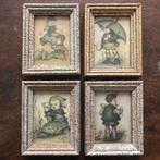 Vier vintage prenten in gouden lijstjes, Ophalen of Verzenden