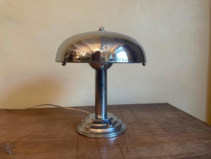 art deco 1930 Champignonlamp Tafellamp Chroom Frans, Antiek en Kunst, Antiek | Lampen, Ophalen of Verzenden