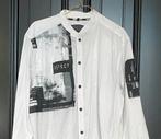 C&A Wit overhemd met grafische print en bandkraag, Wit, Zo goed als nieuw, Halswijdte 43/44 (XL), C&A