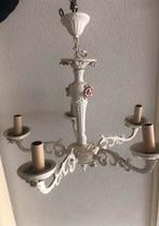 Antieke kroonluchter zwaar metaal en porcelein wit 5 armig, Ophalen, Gebruikt, Metaal, Klassiek