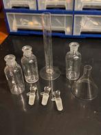 Div: Laboratorium flesjes (5x)  en trechtertje, blank glas., Verzamelen, Ophalen of Verzenden