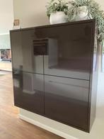 vierkante wandkast bruin hoogglans, Ophalen, Met deur(en), 100 tot 150 cm, Zo goed als nieuw