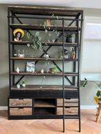 Bibliotheek kast 160x45x245 Naturel/Bruin Hout/Metaal Ladder, Ophalen, Gebruikt, 200 cm of meer, 150 tot 200 cm