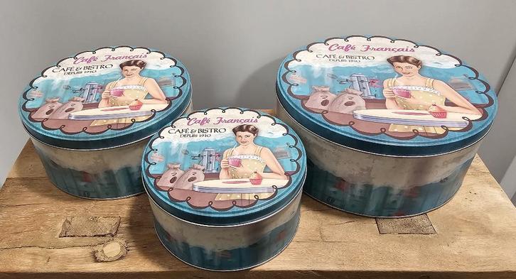 3 LEUKE TROMMELS - ''CAFÉ FRANCAIS'', Huis en Inrichting, Keuken | Keukenbenodigdheden, Gebruikt, Ophalen of Verzenden