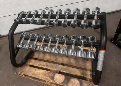 Chrome Dumbells 1kg t/m 10kg + Technogym Opbergrek, Sport en Fitness, Fitnessmaterialen, Gebruikt, Dumbbell, Ophalen
