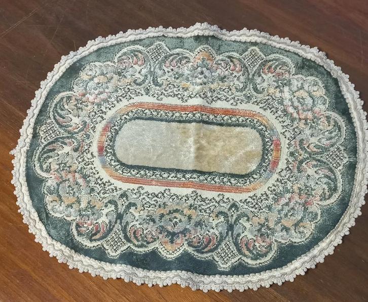 Leuk brocant kleedje, velours, groen/crème/roze, gevoerd, Antiek en Kunst, Curiosa en Brocante, Ophalen of Verzenden