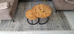 Mango hout salon tafel x2 (tweeset, industrieel), Ophalen, Gebruikt, 50 tot 100 cm, Rond