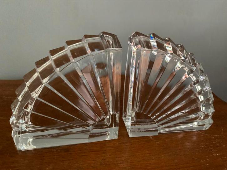 Art deco vintage kristal glazen waaiervormige boekensteunen, Antiek en Kunst, Antiek | Glas en Kristal, Ophalen of Verzenden